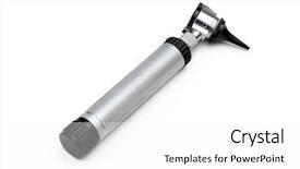 Presentation with medical instruments - Colorful slides enhanced with medical instruments - otoscope isolated on white background backdrop and a white colored foreground