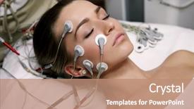  Presentation with medical spa - Beautiful PPT theme featuring medical instruments - woman lies on a table backdrop and a coral colored foreground