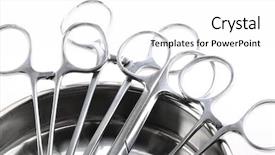  Presentation with surgical instruments - PPT layouts consisting of medical instruments in a steel background and a white colored foreground