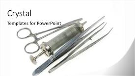  Presentation with medical instruments - Audience pleasing PPT theme consisting of electric cable with hand and electrical outlet on the wall power 110v backdrop and a coral colored foreground