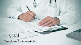  Presentation with doctor office - Audience pleasing slide set consisting of medical insurance - doctor in his office checking backdrop and a sky blue colored foreground