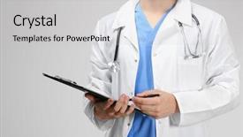  Presentation with light - Slide deck consisting of medical insurance - doctor with clipboard on light background and a light gray colored foreground