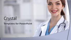  Presentation with doctor helps to get out of bed an elderly woman - Slide deck consisting of medical insurance - portrait of young woman doctor background and a light gray colored foreground