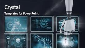  Presentation with medical robot - Audience pleasing slide set consisting of medical interfaces against black background backdrop and a wine colored foreground