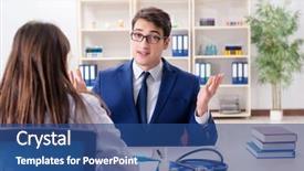  Presentation with doctor discussing family - PPT layouts featuring medical interview - businessman discussing health issues background and a  colored foreground