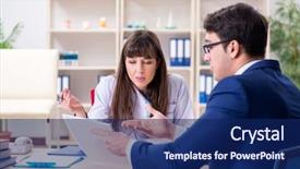  Presentation with health - PPT theme with medical interview - businessman discussing health issues background and a  colored foreground
