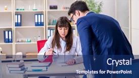  Presentation with health - Cool new slides with medical interview - businessman discussing health issues backdrop and a  colored foreground