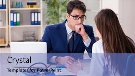  Presentation with health - Presentation theme featuring medical interview - businessman discussing health issues background and a teal colored foreground