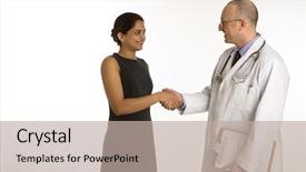  Presentation with physician - Beautiful presentation design featuring medical interview - caucasian mid adult male physician backdrop and a mint green colored foreground