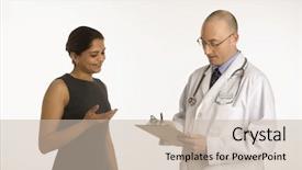  Presentation with physician - Colorful theme enhanced with medical interview - caucasian mid adult male physician backdrop and a  colored foreground