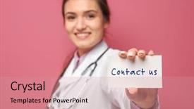  Presentation with business card - Audience pleasing slide deck consisting of medical interview - doctor holding business card backdrop and a coral colored foreground