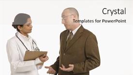  Presentation with indian woman - Audience pleasing PPT theme consisting of medical interview - indian mid adult woman doctor backdrop and a  colored foreground
