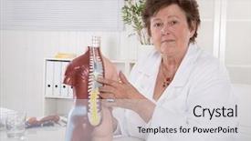  Presentation with arise and shine - Colorful presentation theme enhanced with medical intestinal - senior female doctor demonstrate how backdrop and a light gray colored foreground