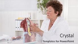  Presentation with human body - Presentation theme featuring medical intestinal - senior female doctor explaining background and a light gray colored foreground