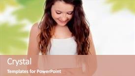  Presentation with teen - PPT theme with medical intestinal - teen woman touching her belly background and a coral colored foreground