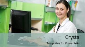  Presentation with medical pharmacy - Slide deck consisting of medical inventory - pharmacist chemist woman working background and a light blue colored foreground