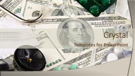  Presentation with investment money - Beautiful presentation theme featuring medical investment - medicines costs money drugs backdrop and a soft green colored foreground
