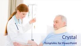  Presentation with female hospital patient - Colorful PPT layouts enhanced with medical iv - hospital - female doctor backdrop and a sky blue colored foreground