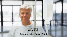  Presentation with healthcare workers - Beautiful presentation theme featuring medical iv - patient with iv drip smiling backdrop and a light gray colored foreground