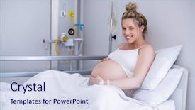  Presentation with pregnant woman in hospital - Beautiful PPT theme featuring medical iv - portrait of pregnant woman relaxing backdrop and a sky blue colored foreground