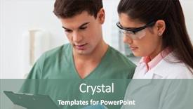  Presentation with dentist - Amazing slides having medical journals - female dentist showing something backdrop and a ocean colored foreground