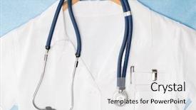  Presentation with lab coat - PPT theme with medical lab coat and stethoscope hanging on hanger background and a white colored foreground