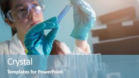  Presentation with test - Slide set enhanced with medical lab green - woman works with laboratory test background and a light blue colored foreground