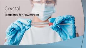  Presentation with rna - Cool new PPT theme with medical-lab-technician-holding-coronavirus backdrop and a light gray colored foreground