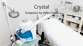  Presentation with beauty salon - Colorful PPT layouts enhanced with medical laser - modern equipment in the beauty backdrop and a white colored foreground