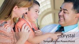  Presentation with race - Audience pleasing presentation consisting of boy mother and hispanic doctor backdrop and a light blue colored foreground