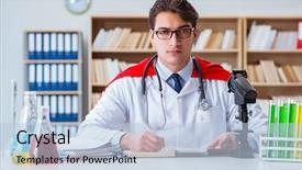  Presentation with superhero - Slide set featuring medical leader - superhero doctor working background and a light blue colored foreground