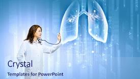  Presentation with lung - Colorful presentation design enhanced with medical lung - image of young woman doctor backdrop and a sky blue colored foreground