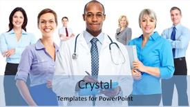  Presentation with medical management - Beautiful presentation design featuring medical management - group of business people team backdrop and a light blue colored foreground
