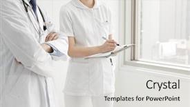  Presentation with medical management - Slides consisting of medical management - two doctors background and a light gray colored foreground