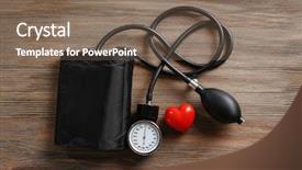  Presentation with heart and lung medical - Audience pleasing PPT theme consisting of medical manometer on a wooden backdrop and a violet colored foreground