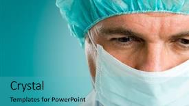  Presentation with operating room - Audience pleasing slide set consisting of medical mask - closeup portrait of a mature backdrop and a teal colored foreground