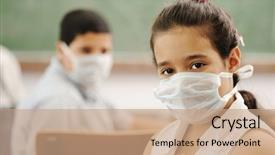  Presentation with children education - Colorful slide set enhanced with medical mask - education activities in classroom backdrop and a coral colored foreground