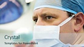  Presentation with operation room - Cool new PPT theme with medical mask - look of male surgeon backdrop and a sky blue colored foreground