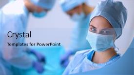  Presentation with operating room - Cool new presentation design with medical mask - team surgeon at work backdrop and a light blue colored foreground