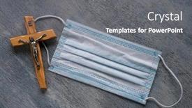  Presentation with medical cross - PPT theme with medical-mask-and-wooden-catholic background and a gray colored foreground