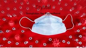  Presentation with corona - Presentation theme with medical-mask-for-protection-against background and a crimson colored foreground