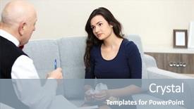 Presentation with young woman diagnosis of sti - Slide set having medical mental illness - young woman on reception background and a light blue colored foreground