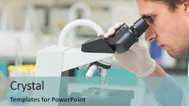  Presentation with laboratory scientific materials - Audience pleasing presentation theme consisting of medical microschope - close-up side view backdrop and a  colored foreground