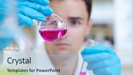  Presentation with scientific research - Colorful theme enhanced with medical microschope - young male researcher carrying backdrop and a light blue colored foreground