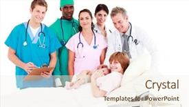  Presentation with midwife - Audience pleasing presentation design consisting of medical midwife babby - group of doctors backdrop and a cream colored foreground