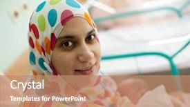  Presentation with breast feeding - PPT layouts consisting of medical midwife babby - muslim woman first feeding her background and a coral colored foreground