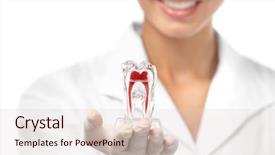  Presentation with young - Theme enhanced with medical modelling - young female dentist holding tooth background and a lemonade colored foreground