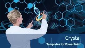  Presentation with medical dna - PPT theme featuring medical models with dna background and a ocean colored foreground