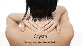  Presentation with kidneys pain or lower back - Beautiful theme featuring medical neck - young woman with pain backdrop and a  colored foreground