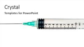  Presentation with syringe - Cool new PPT layouts with medical needle - isolated disposable syringe backdrop and a white colored foreground